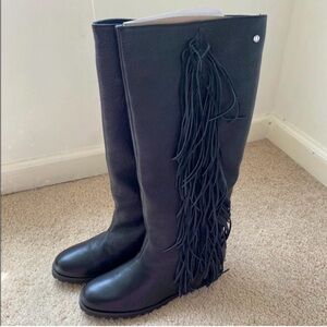 Elegant Black Over the Knee Fringe Boots